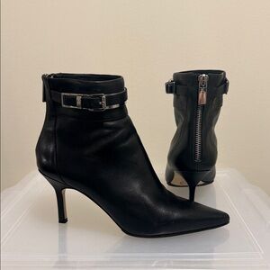 Michael Kors Black Leather Ankle Booties with Buckle Detail